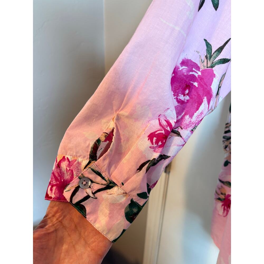 Roaman's Pink Floral Big Shirt Button Up Tunic Lightweight Pintuck Cotton 20w - Picture 5 of 9